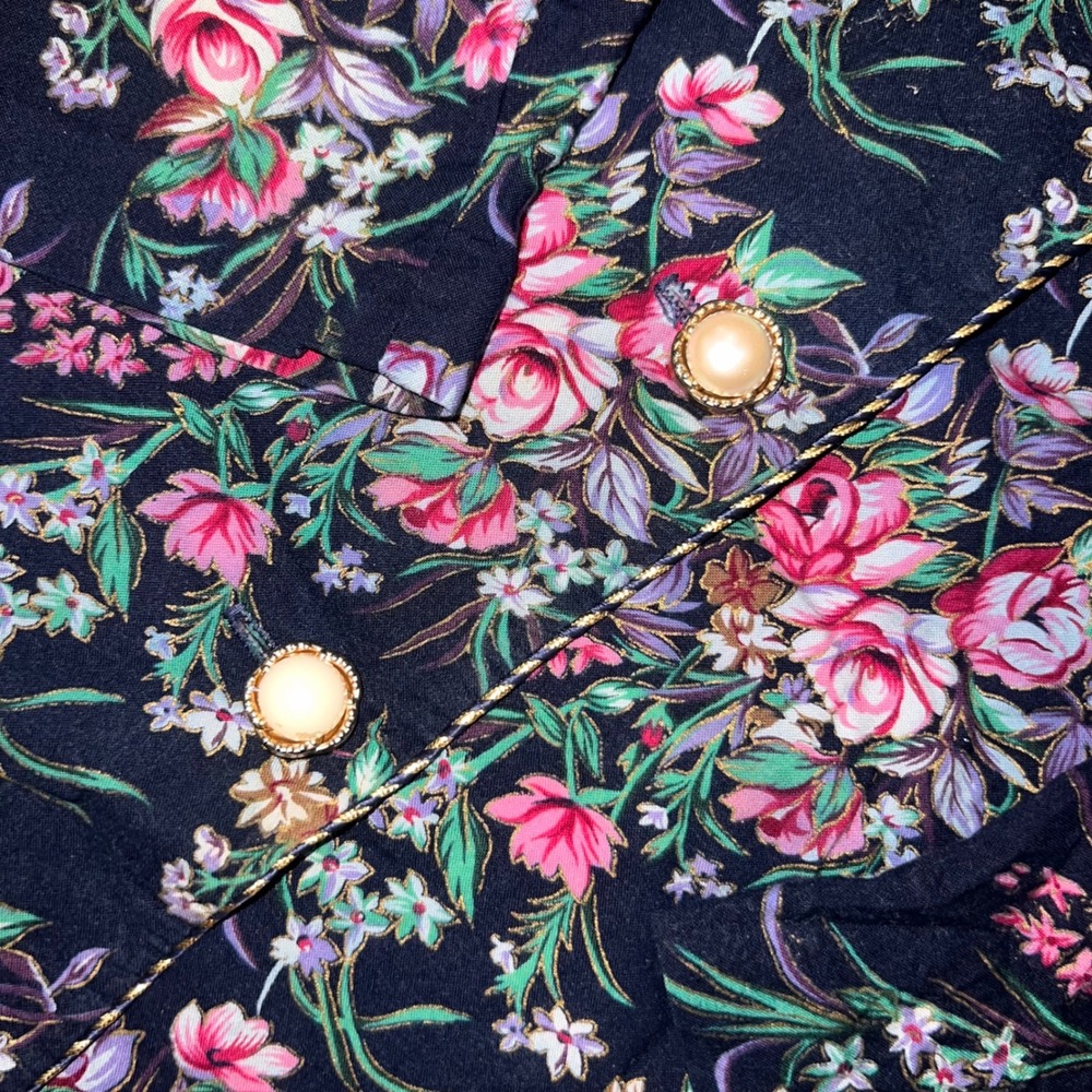 Vintage 80s 90s Good Times Navy Floral Skirt Set Pearl Buttons Size 14 USA - Picture 4 of 13